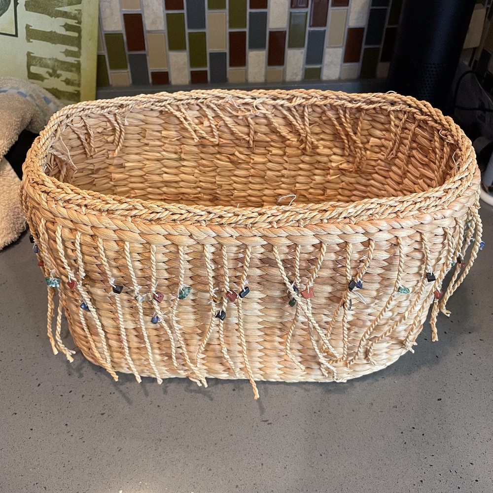 Basket with beaded fringe